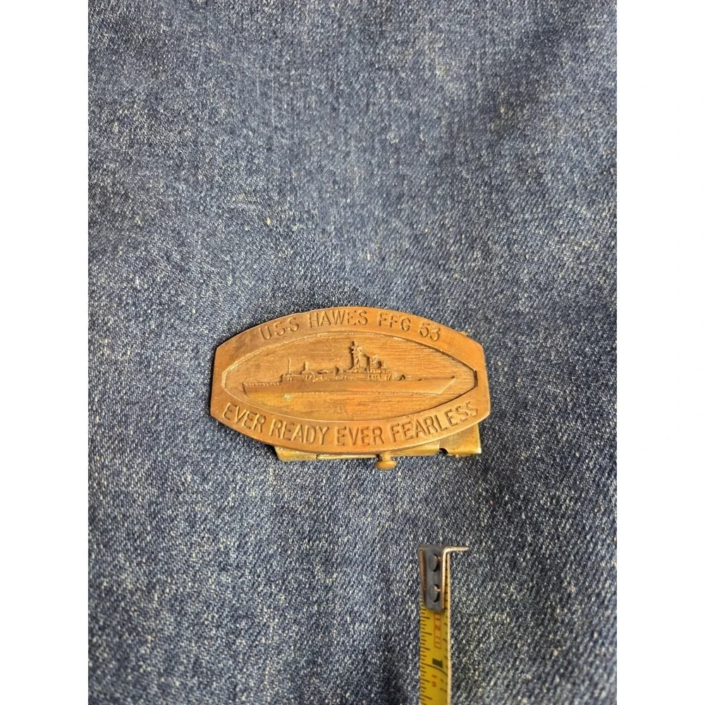 Vintage Solid Brass Military Navy USS Hawes Belt Buckle Made USA